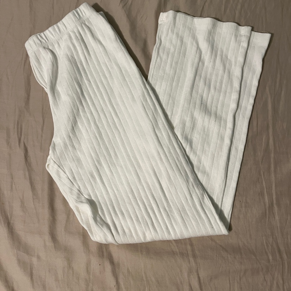 Brandy Melville White Wide Leg Jumpsuit with Ribbed Texture